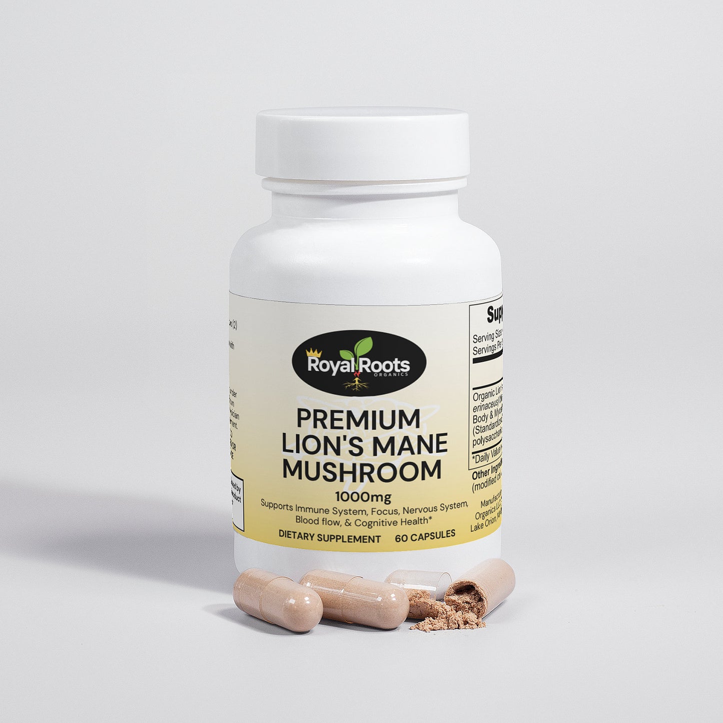 Lion's Mane Mushroom (100% Organic) for Mental Clarity, Memory, Nerve development and function and Concentration